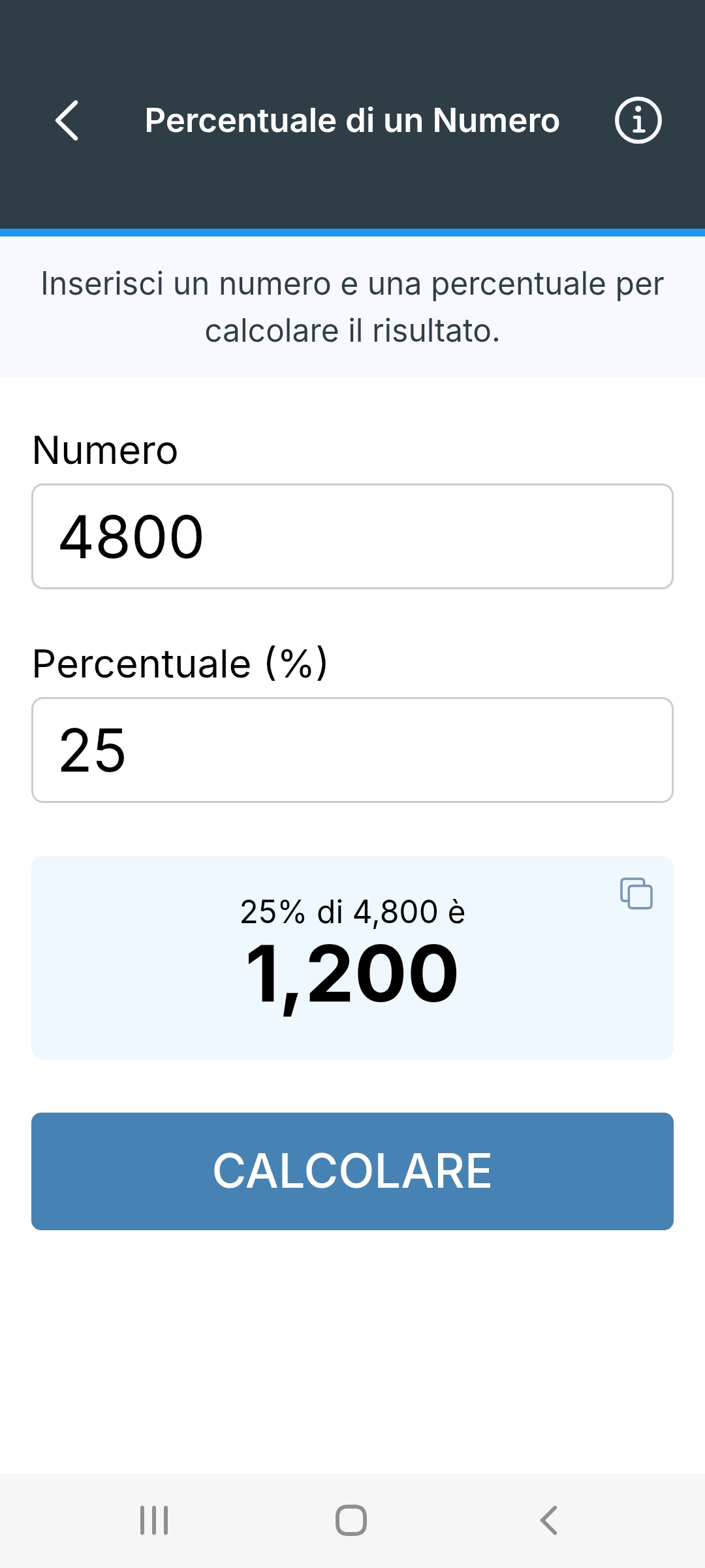 Metis: Calcolatrice di percentuali